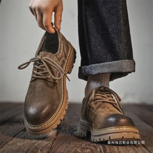 马丁靴男秋冬低帮系带复古做旧大黄靴厚底增高真皮休闲工装大头鞋