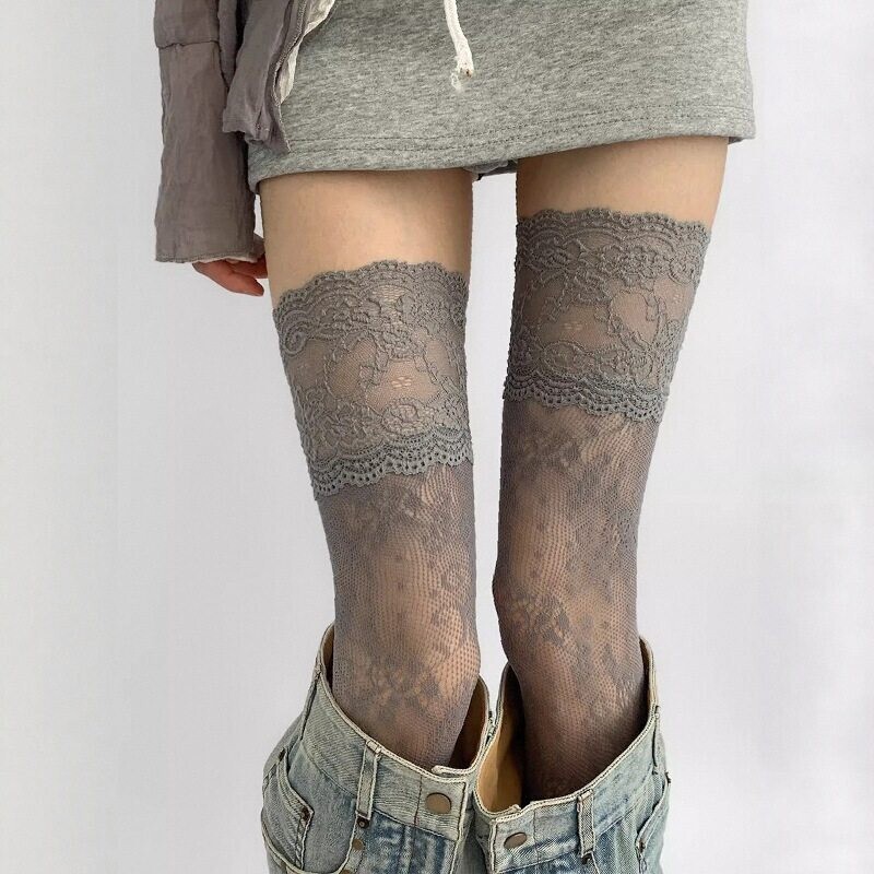 Lace Over-The-Knee Socks Paired with Long Boots, Silk Stockings, Knight Boots, Long Boots with Inner Socks, Sock Liners, Base Socks, Long Socks