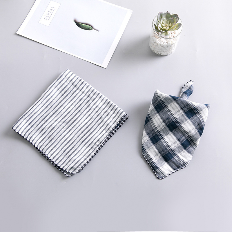 儿童纯棉围巾韩版潮四季宝宝男童女童双面四方巾季韩国_条纹格子