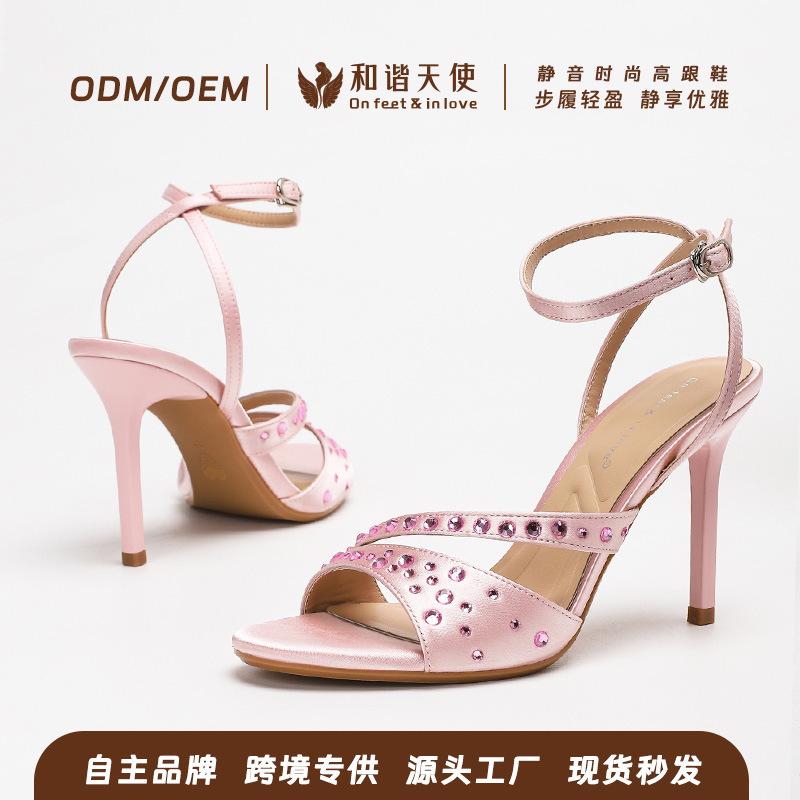 Light Luxury European and American Summer New Style Flash Diamond Round Toe Buckle Strap Stiletto Sandals Fashionable Open-Toe High-Heeled Sandals Light Luxury European and American Summer New Style Flash Diamond Round Toe Buckle Strap Stiletto Sandals Fashionable Open-Toe High-Heeled Sandals