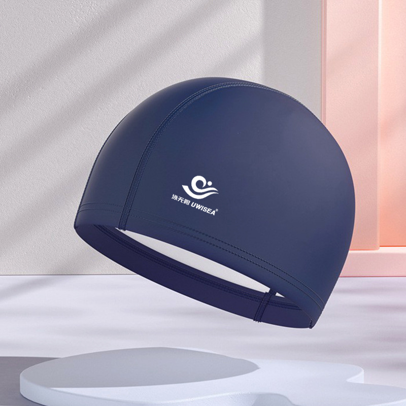 Gorros de natación de PU para hombres y mujeres adultos, personalizables con logotipo, alta elasticidad, cómodos para cabello largo, no aprietan la cabeza, adecuados para estudiantes y niños mayores, gorros de natación impermeables.