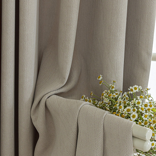Custom High-Temperature Setting Embroidered Snow Nylon Herringbone Pattern Splicing Solid Color Thick Blackout Curtains for Living Room