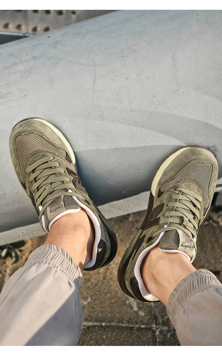 Giày sneaker nam da thật cổ điển NB580 đế dày — p 580m màu trắng chi tiết 12