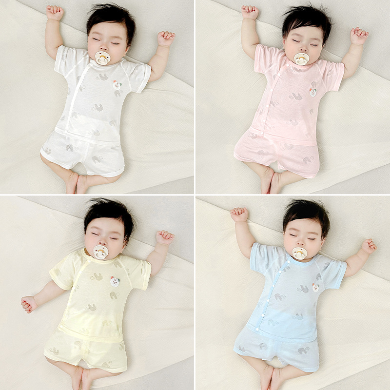 Traje de bebé verano para niños de manga corta delgada de dos piezas para niños y niñas ropa de entrepierna abierta ropa de verano para bebés image 1
