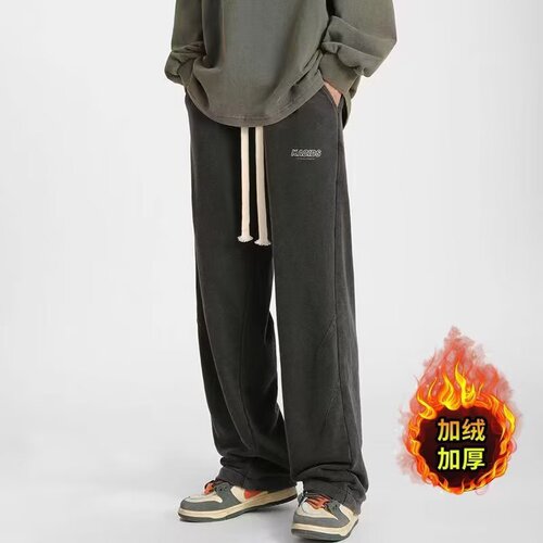 American Retro Sport Pants for Men - Autumn/Winter Padded Loose Wide Leg Straight Tube High Street Vibe Cool Casual Sweatpants