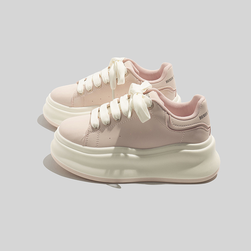 Beier Thick-Soled White Sneakers for Women, Lightweight and Comfortable, 2026 Spring New Model, Height-Increasing Leather Casual Shoes