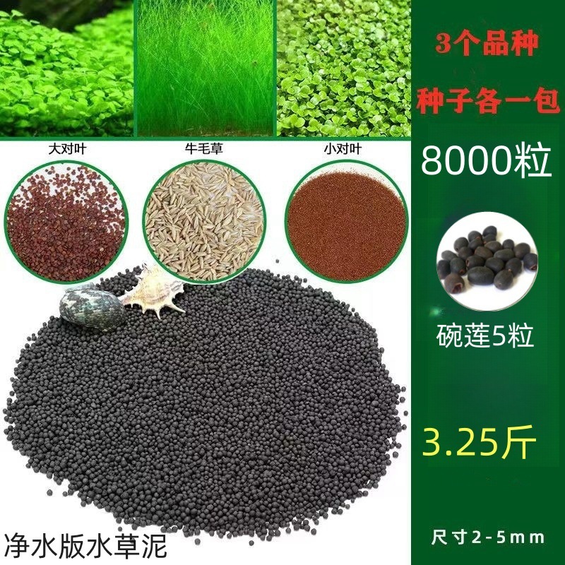 [핫세일] 워터그라스머드 1.625kg - 크고 작은 잎 쌍 + 소털 8000개 + 그릇연꽃 5개