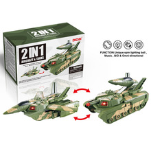 跨境电动万向声光自动变形坦克2合1变形飞机玩具战机外贸玩具批发