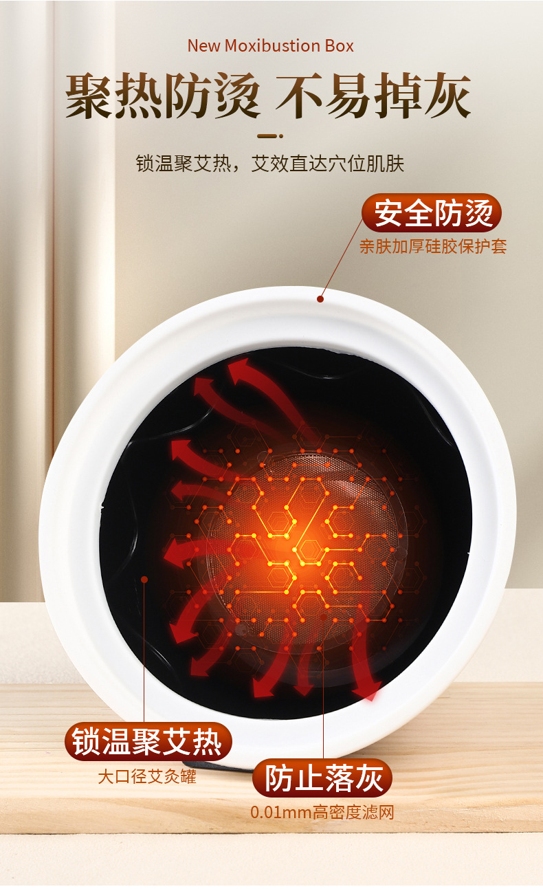 Portable Moxibustion Box Ai Mei Jiu Household Warming Moxa Stick Holder with Acupoint Chart specifications