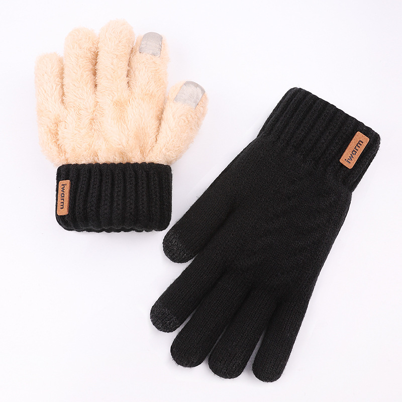 Iwarm cálidos guantes de pantalla táctil térmica de doble capa para hombres y mujeres de invierno con forro polar engrosado a prueba de frío al aire libre guantes de punto