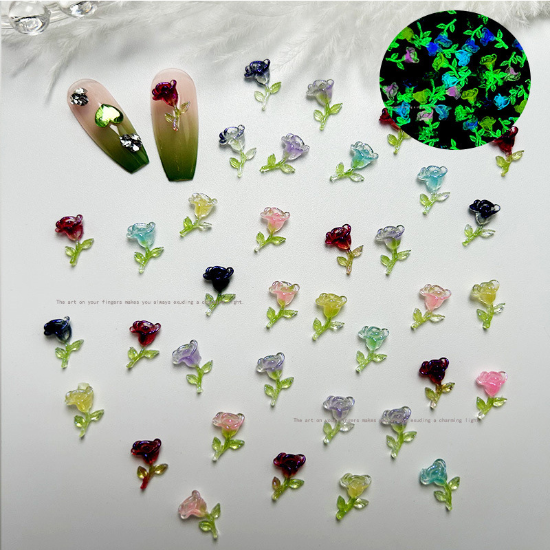 Live streaming popular Tulip nail jewelry light changing luminous Tulip three-dimensional resin handmade DIY nail decoration