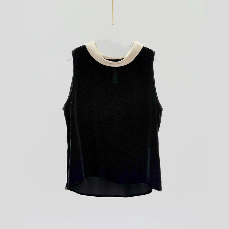 100% Silk Velvet Sleeveless Vest for Women 2026 Summer Thin Style with Collar and Spliced Acetate Mulberry Silk Elegant Top 100% Silk Velvet Sleeveless Vest for Women 2026 Summer Thin Style with Collar and Spliced Acetate Mulberry Silk Elegant Top