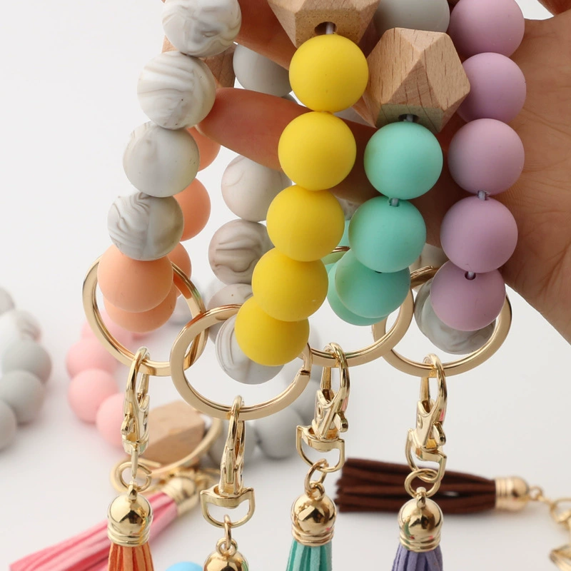 Keychain, silicone bead bracelet with tassels, for import, Amazon