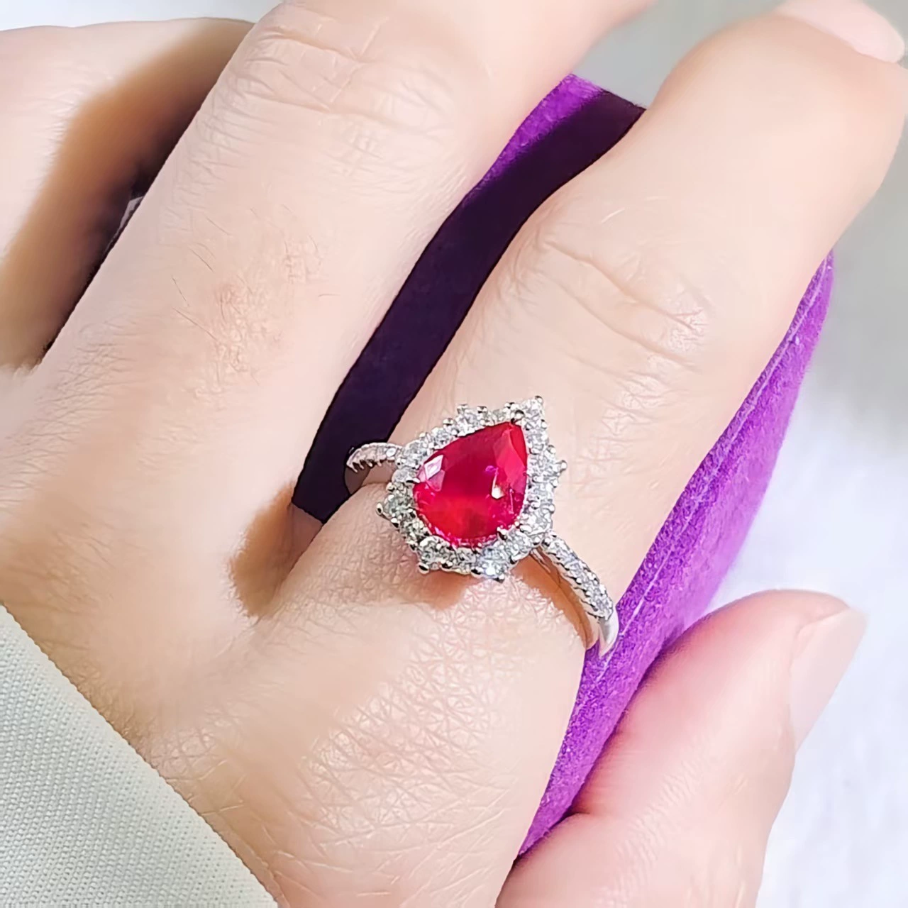 Fashionable ruby one size ring, accessory jade, European style, light luxury style