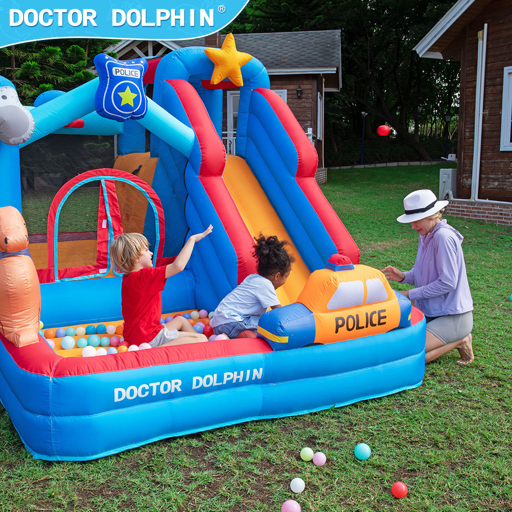 Castillo inflable infantil Doctor Dolphin, trampolín para fiestas al aire libre, pequeño parque de atracciones, castillo inflable con tobogán combinado