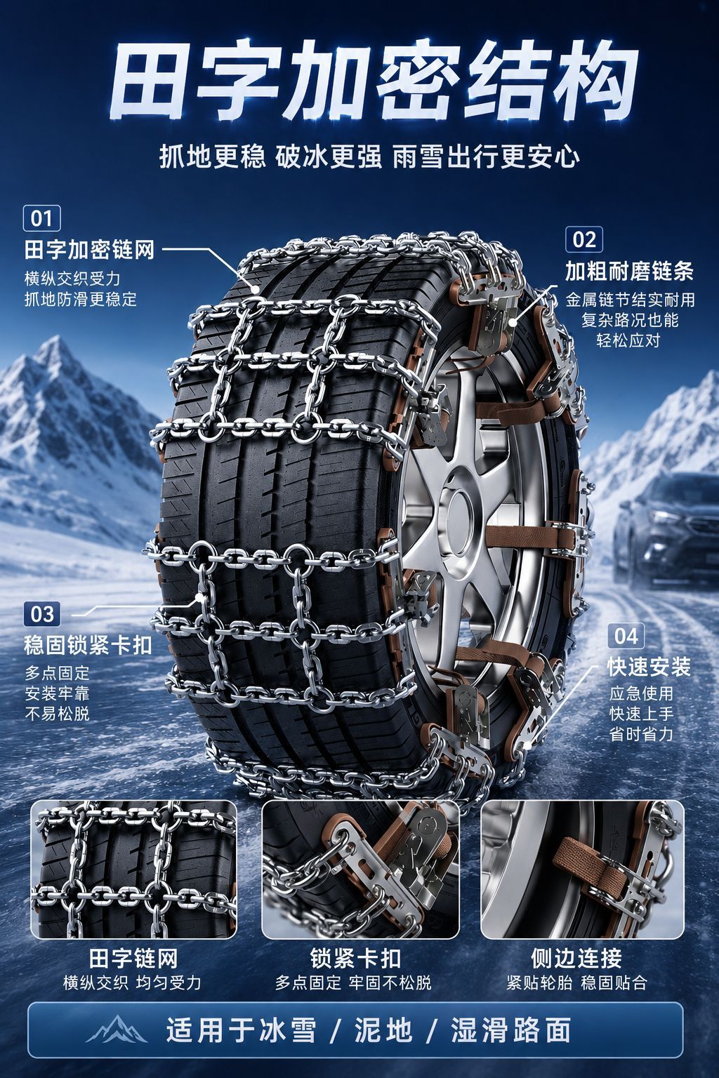 Tianzi Chain Anti-Skid Chain Car Tire Anti-Skid Chain Emergency Universal Model Sedan Snow Anti-Skid Chain Suv Ice-Breaking
