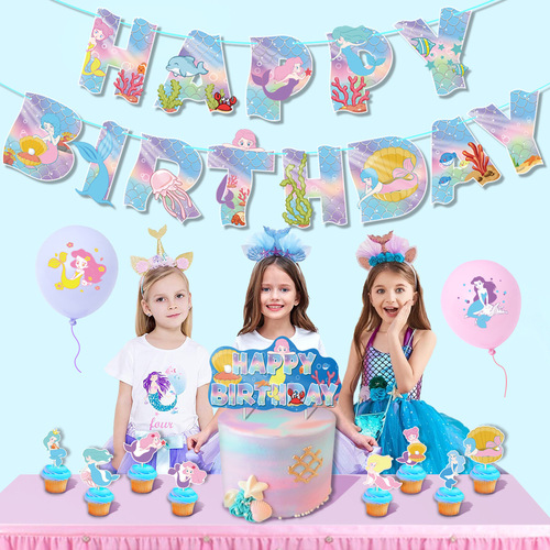 New Mermaids theme birthday party flags and cards Mermaids banners and flags background cloth