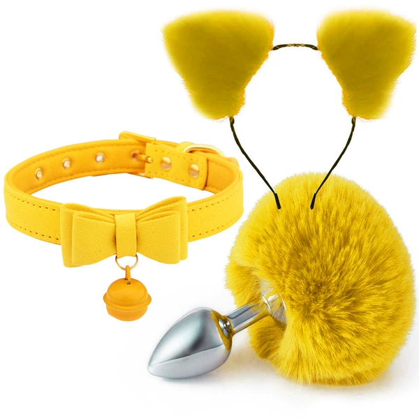 Three -piece set of yellow butterfly collar (yellow hair ball)
