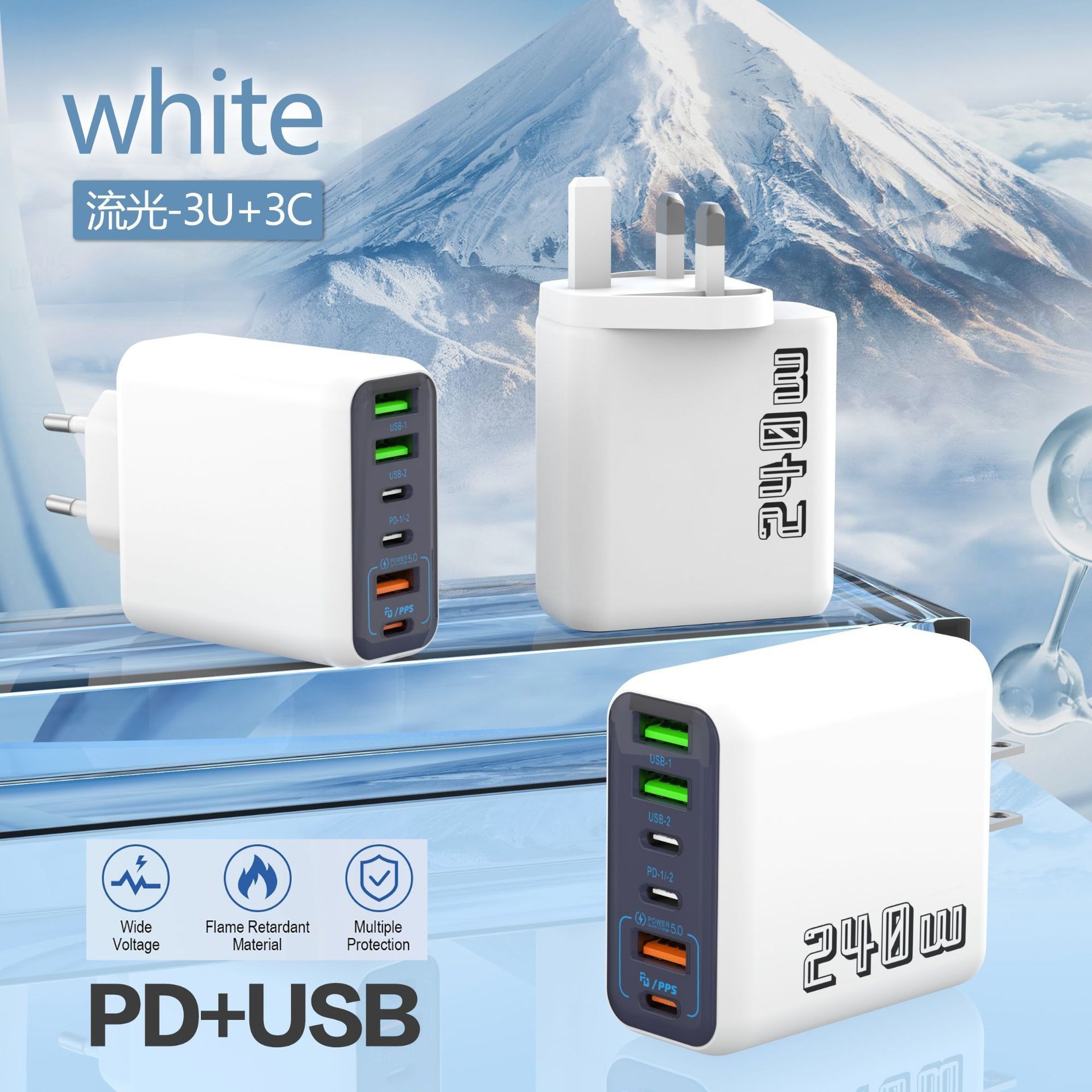240W Çok Portlu Telefon USB Şarj Cihazı Üç-in-Bir Hızlı Şarj PD Şarj Başlığı Çoklu Delikli iQOO Şarj Başlığı Evrensel