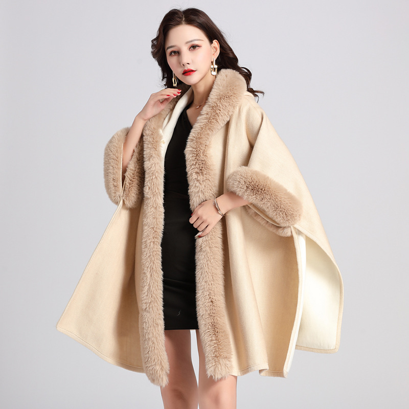 Chal sin mangas de piel sintética estilo europeo y americano, beige, sin cinturón, no desmontable, largo medio, elegante para ir al trabajo, 2024