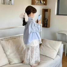 2025春季新款韩版女童春夏慵懒风蕾丝花边拼接衬衫洋气女童上衣潮
