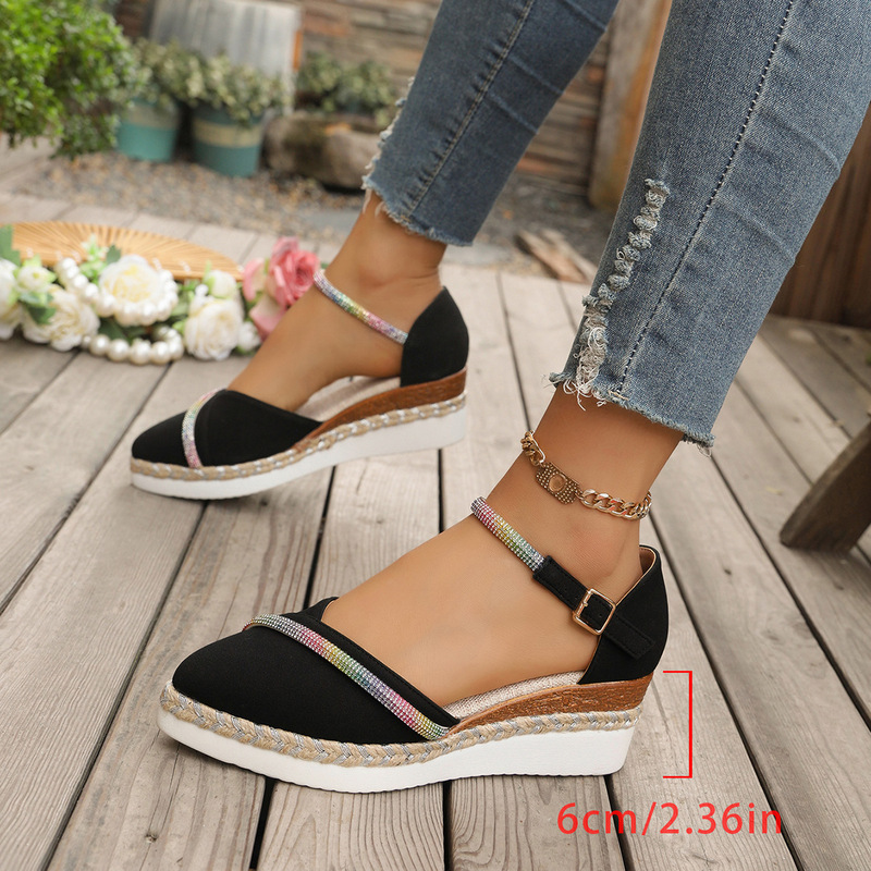 Pointed Toe Hollow Sandals for Women 2026 Spring/Summer New Style with Hemp Rope Platform Thick Sole and Ankle Strap Wedge Fisherman Shoes