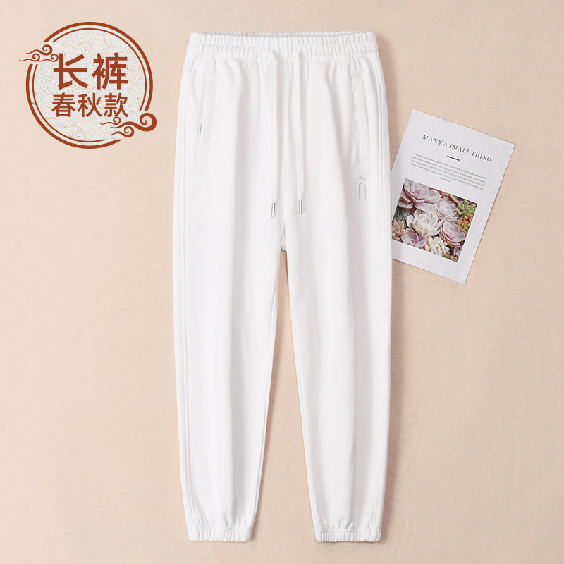 100%コットン グレーの女性用スポーツパンツ 春秋モデル 2026年新作 純綿スウェットパンツ 女性用フリースカジュアルパンツ