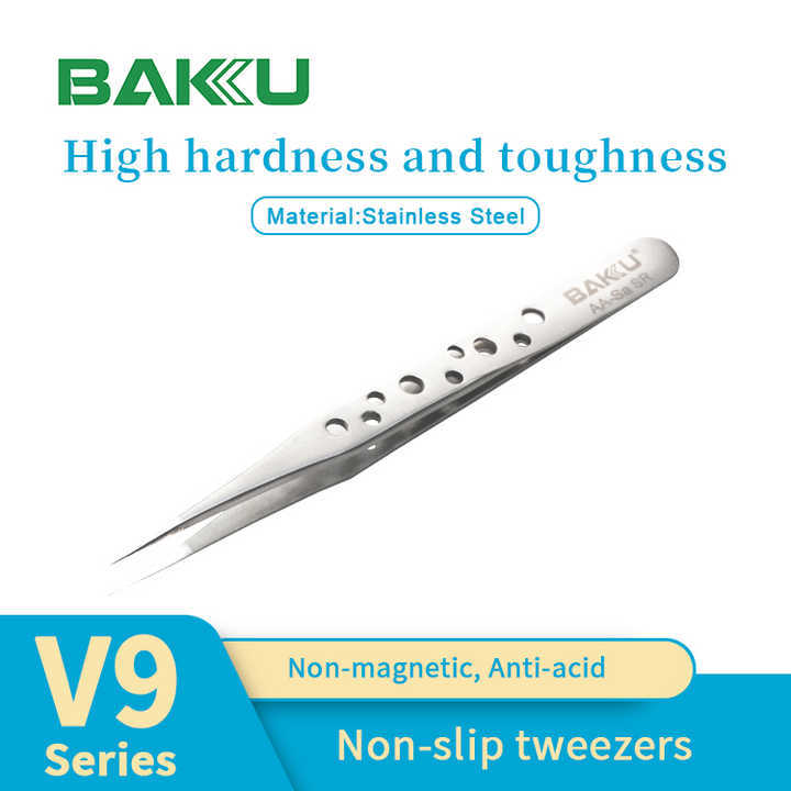 巴酷BK-V9不锈钢镊子尖头直弯头医用手机电子PCB工业精密维修镊子