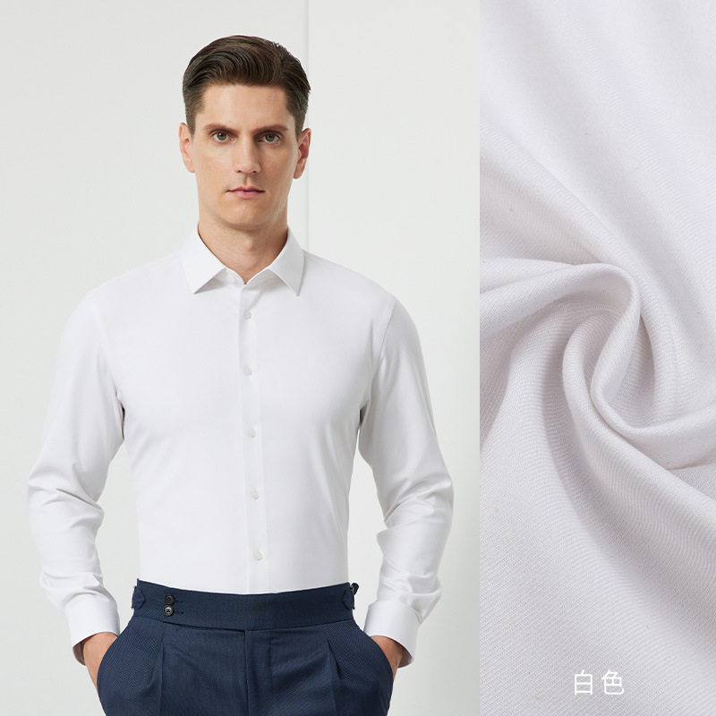Áo sơ mi nam dài tay cổ vuông dày dặn pha len cừu, giặt máy được, kiểu công sở cao cấp — Màu nâu đỏ-dài tay-cổ vuông-07, Màu xanh nhạt xám-dài cỏ-cổ vuông-08, Màu xanh xám-dài tay-cổ vuông-03, Trắng-dài tay-cổ vuông-01