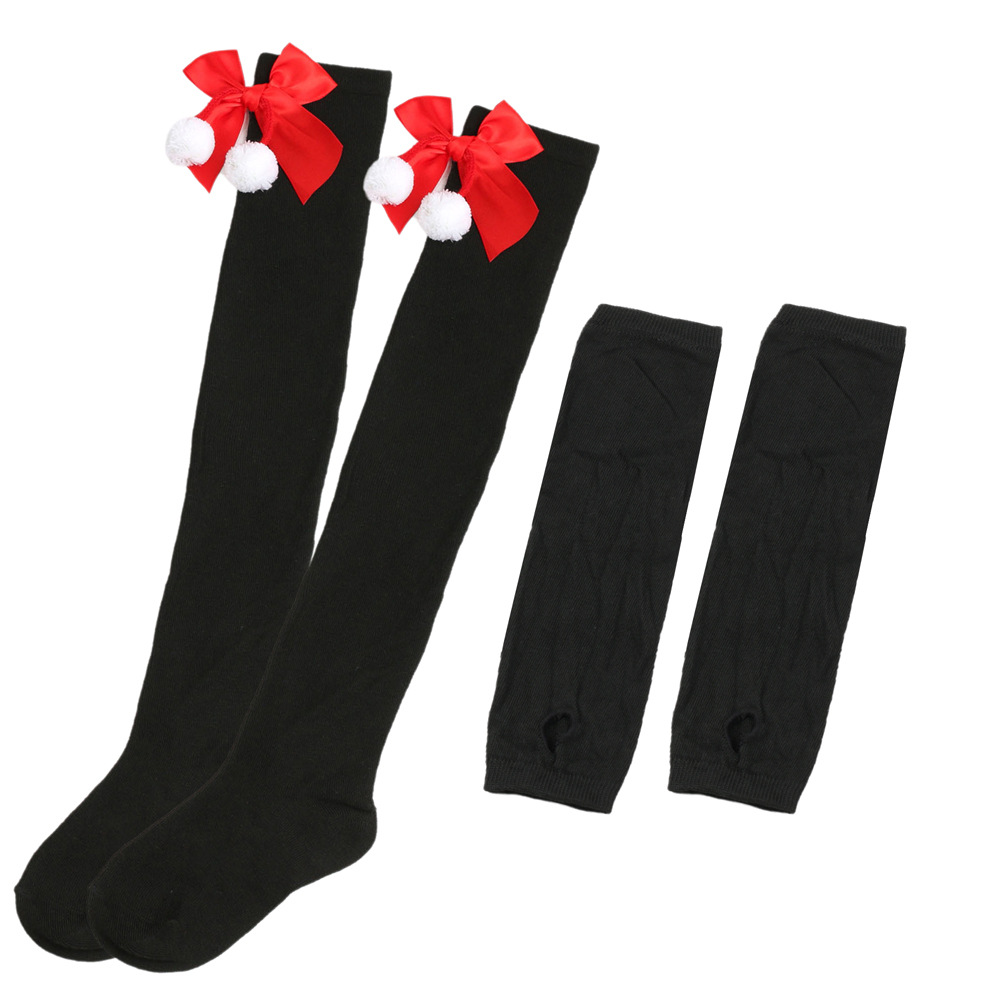 Set di calze e guanti a righe con fiocco di pelo di Natale COS_voghion.com