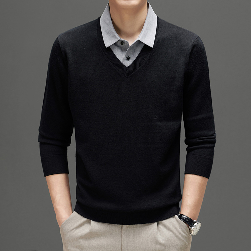 남자 가짜 투피스 최악의 스웨터 셔츠 칼라 가을과 겨울 두꺼운 따뜻한 비즈니스 캐주얼 48 울 베이스 셔츠
