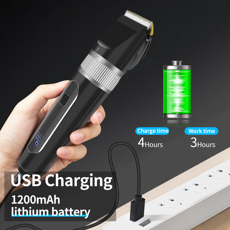 电动理发剪充电式电推剪电推子两档调速液晶数显理发套装跨境新品