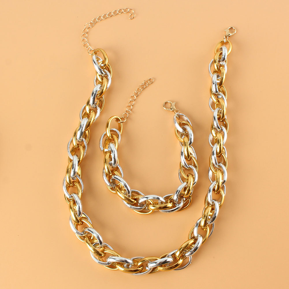 Wholesale Jewelry Retro Mixed Color Thick Chain Necklace Bracelet Set Nihaojewelry display picture 4