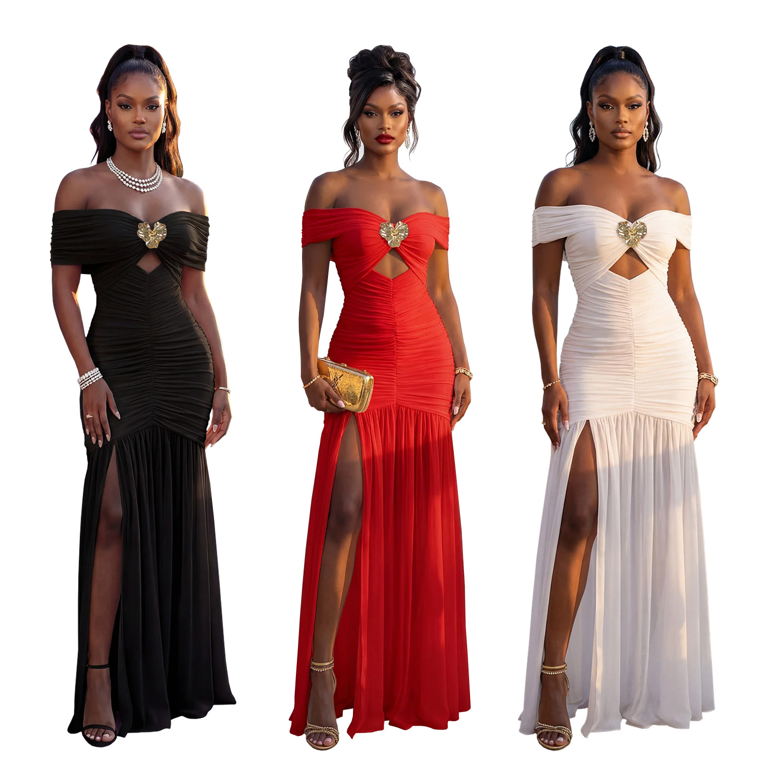 C7661 Aliexpress transfronterizo Amazon Europa y América moda femenina sexy un hombro alto vestido de pecho bifurcado