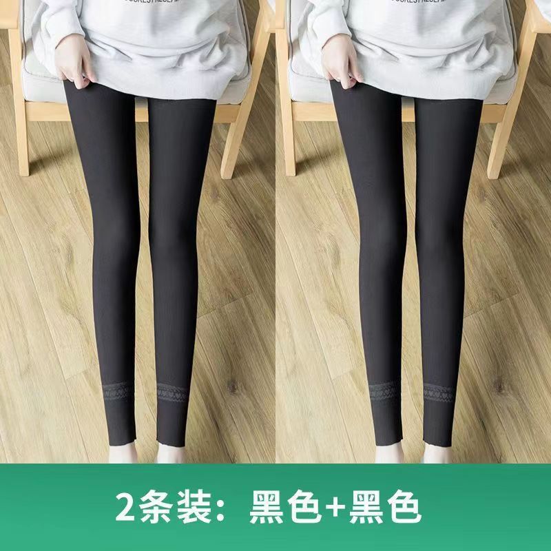 纯棉打底裤女士春秋薄款可内外穿加大码蕾丝花边弹力螺纹秋裤衬裤|undefined