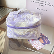 跨境莓果色格子化妆包韩国ins大容量学生化妆品绗缝洗漱包收纳包