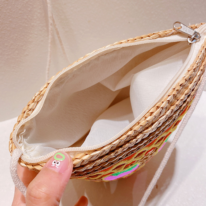 Women's Small Straw Fruit Vacation Beach Weave Bucket Zipper Straw Bag display picture 7