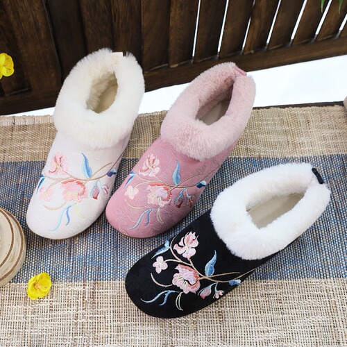 Cotton shoes, embroidered cloth shoes with velvet, autumn and winter women's cloth shoes, fabric women's shoes, woolen shoes, one piece drop shipping