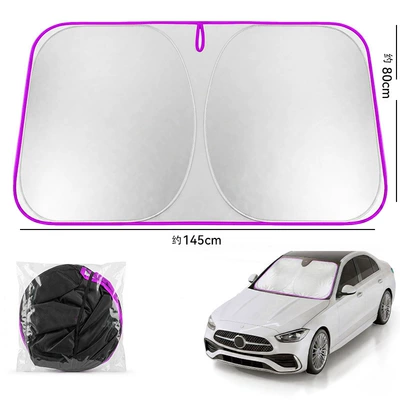 Sun shade insulation sunshade curtain, interior sunshade - full-blackout-titanium-silver-single-layer-front-curtain-large-size-purple-trim-14580