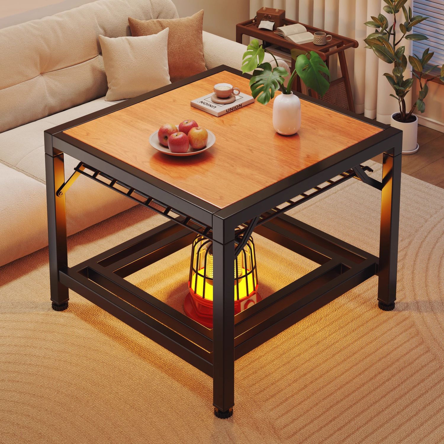 可折叠烤火桌子全套一整套多功能取暖桌现代简约四方形烤火写字桌