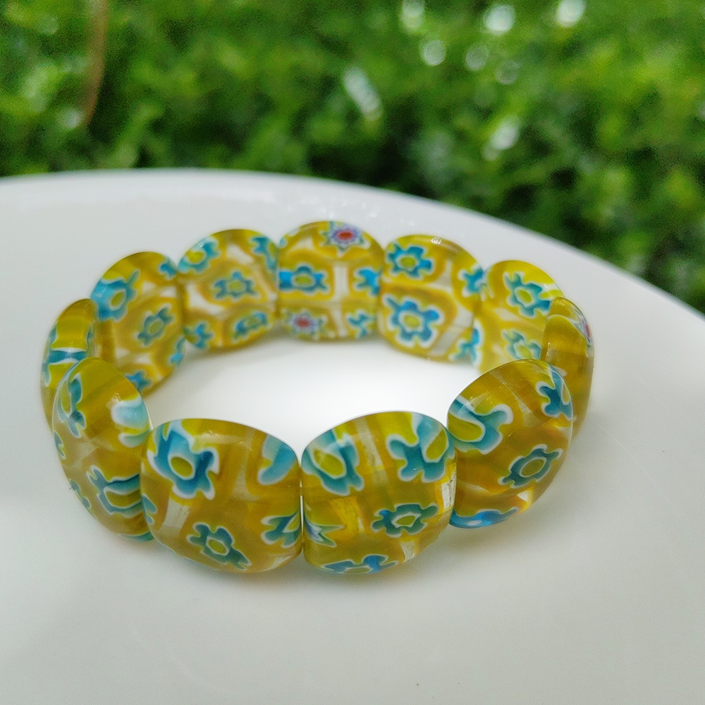 50g Weight Stretch Adjustable Clasp Closure Type Bracelets Classification glass Chain Material 1 Piece Quantity Daily Occasion glass Material Round, Flower Pattern All Seasons Season Women's Gender Handmade Design Pastoral Style Pastoral Round Flower Glass Stretch Adjustable Beaded Bracelets Wholesale 27