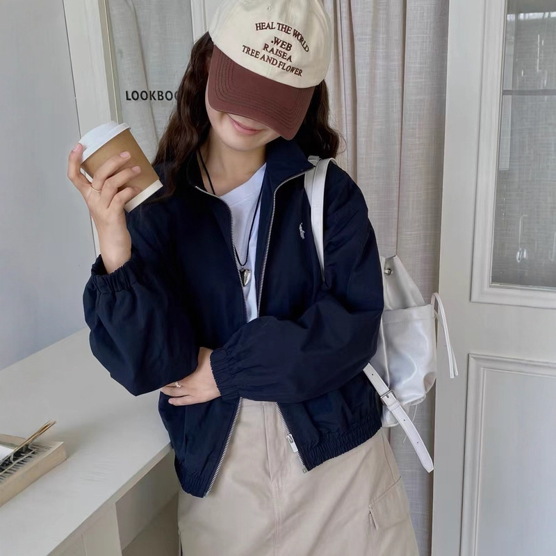 拉链短外套 2025秋季新款 小马刺绣冲锋衣女时尚立领宽松上衣8232|undefined