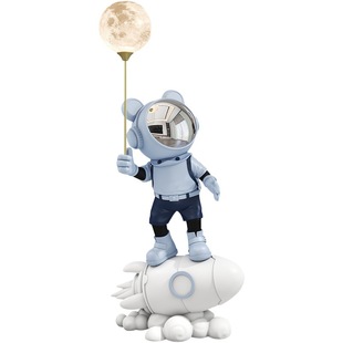 Spaceman Astronaut Rocket Ornaments Large Floor Living Room TV Cabinet Cartoon Doll Lamp Decoration with Bluetooth
