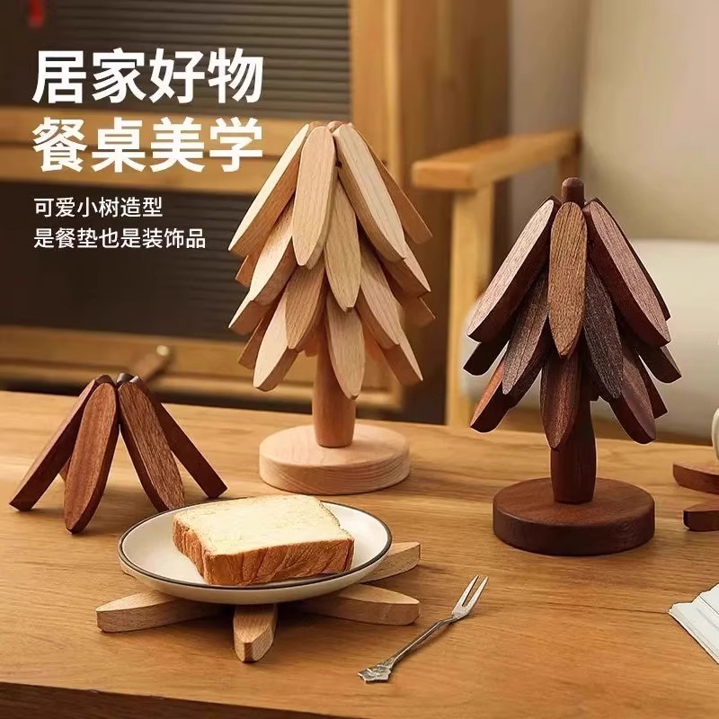 Decoración de mesa de comedor de madera sólida un árbol de alto valor de superficie almohadilla aislante de árbol pequeño almohadilla aislante de árbol plegable creativo árbol de platos de comedor