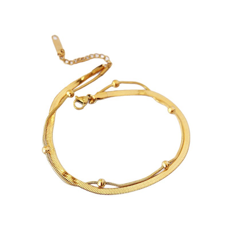 Pie de acero de titanio simple de doble capa que no se desvanece, anillo de pie de sentido avanzado para mujer, diseño de nicho, cadena de pie 2024, nueva tendencia