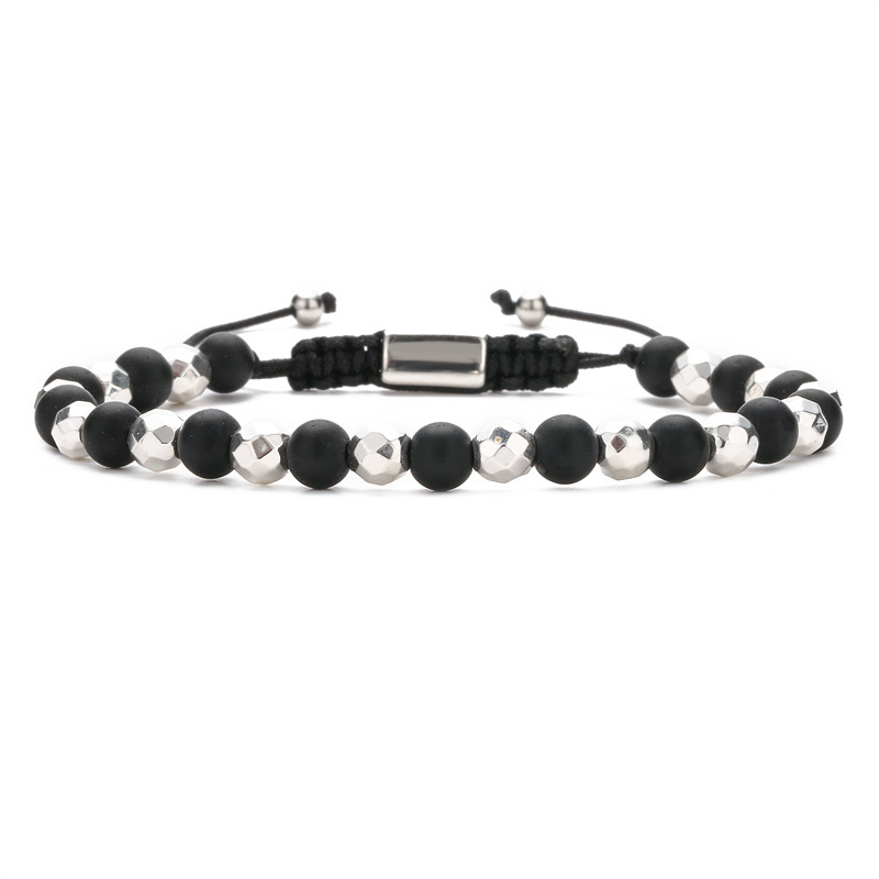 Cross-Border 6m negro bello piedra tejida pulsera tejida ajustable micro incrustaciones de circón tubo largo negro esmerilado pulsera de los hombres