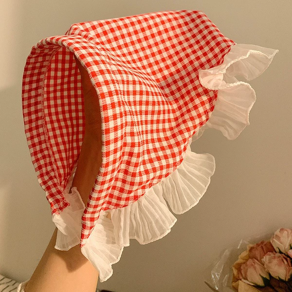 Headscarf hair-red grid