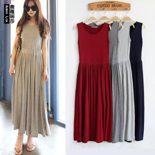 Women's Summer Modal Slimming Dress, Plus-Size Waist-Controlled Maxi Skirt, Body-Sculpting Vest Dress, Pleated Base Layer Skirt