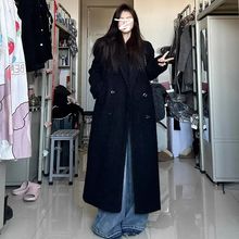 美拉德中长款过膝毛呢外套女高个子宽松新款秋冬加厚呢子大衣