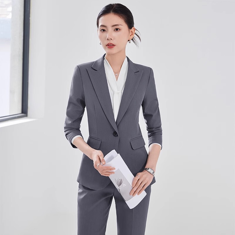 Senior Sense Grey Suit suit Female Spring and Autumn Professional Temperament College Student Interview Dress Hotel Manager Work Clothes